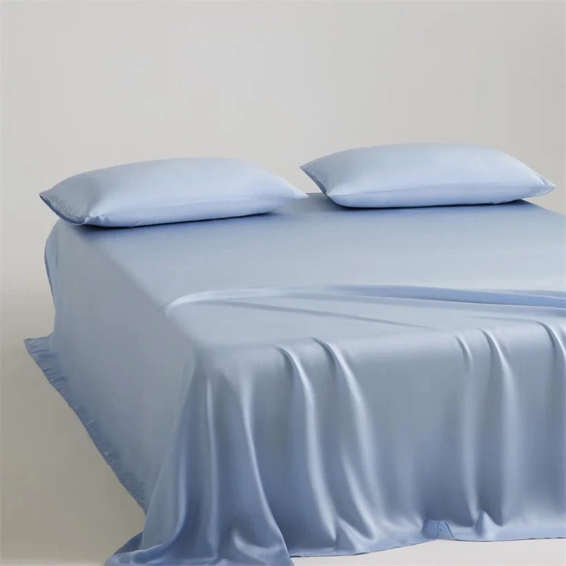 Sábana bajera lisa 100 % seda morera 1 pieza sábana bajera seda real ropa de cama Foto 3 de 4