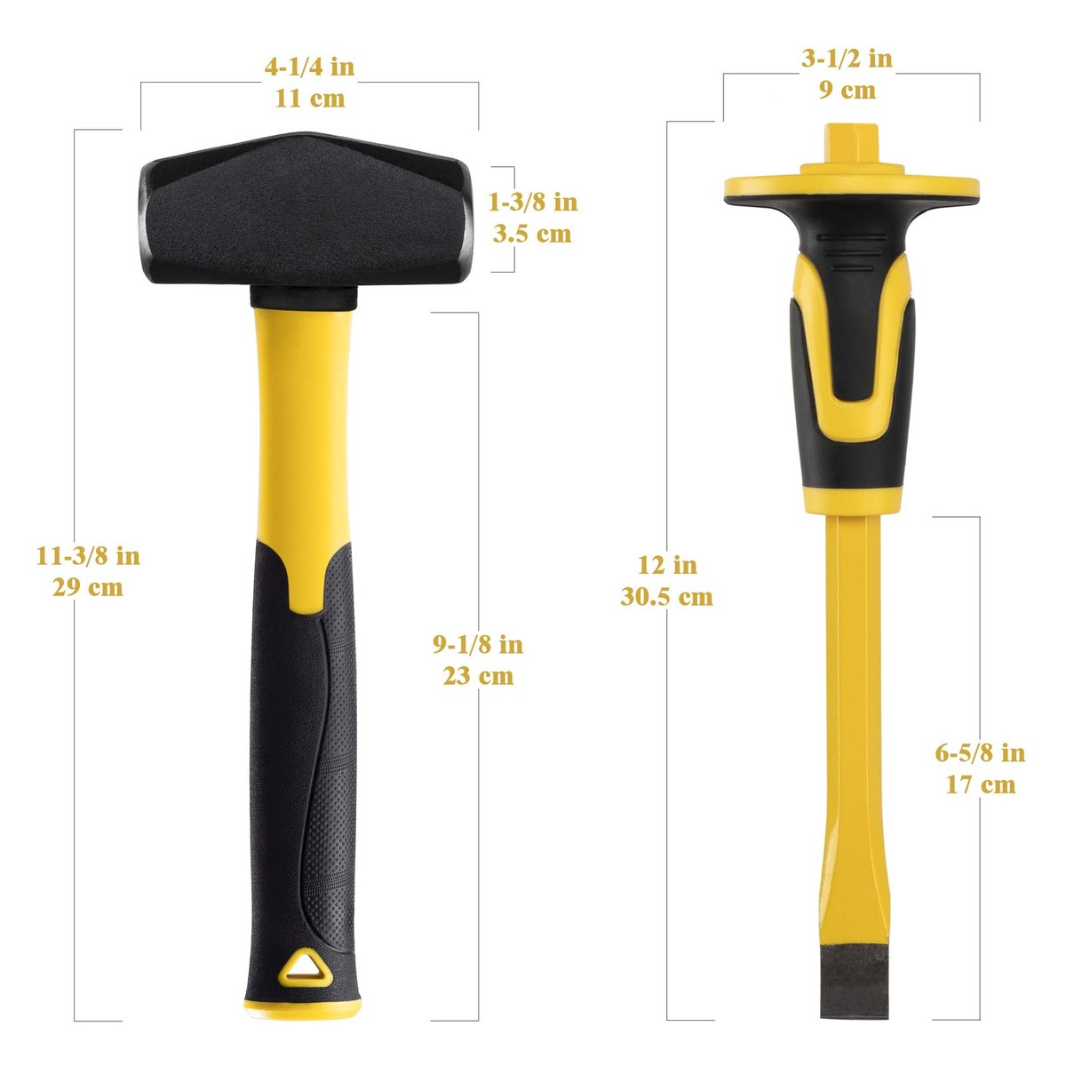 3lb Sledge Hammer & Flat Chisel with Hand Protection for Tile/Rock