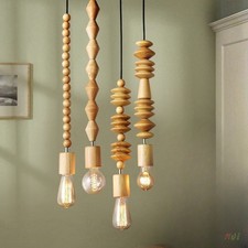 Lámpara colgante con cuentas de madera estilo japonés lámpara de techo comedor