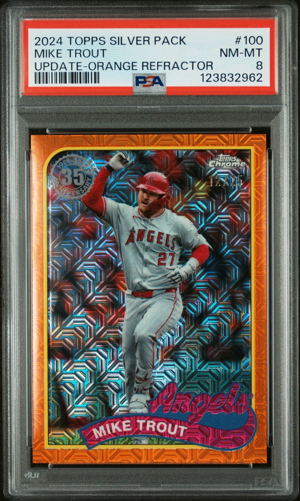 2024 Topps Chrome Silver Pack Mike Trout Orange Refractor /25 PSA 8 NEAR MINT
