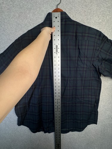 Camicia Claiborne verde navy a quadri con bottoni 17,5 34/35 manica lunga classica nuova con etichetta - Foto 16 di 16