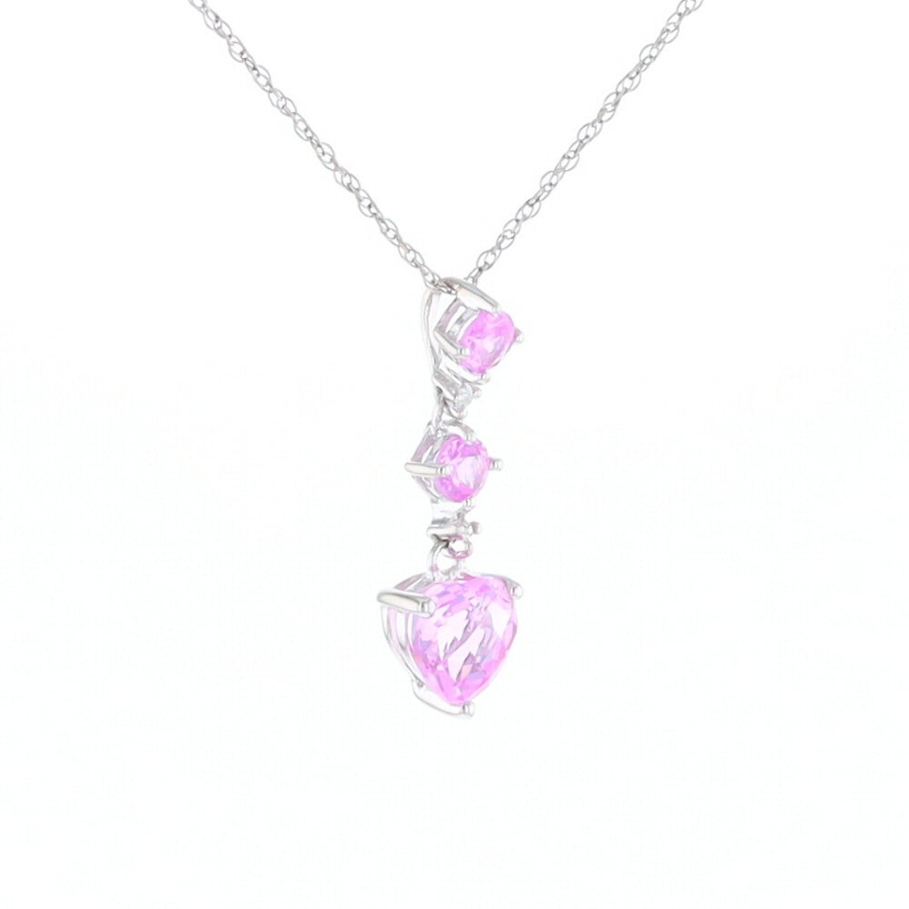 Synthetic Pink Sapphire Dangle Heart Necklace GVM8524