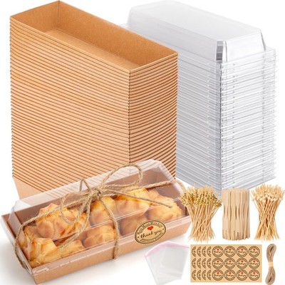 50 Pack Small Rectangle Charcuterie Boxes with Clear Lids + 150Pcs Bamboo Coc...