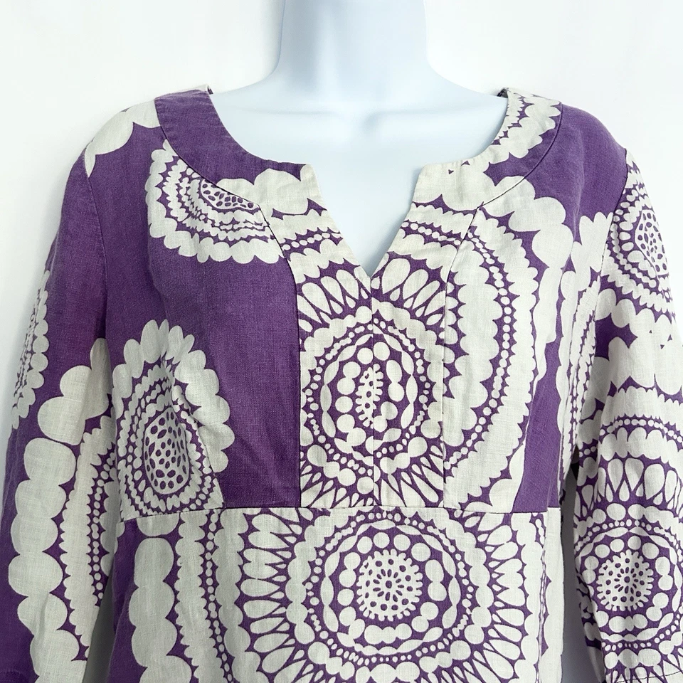 Boden Womens 100% Linen Artsy Boho Dress Size 10 Whimsical Preppy Retro Hippie - Image 2 of 4