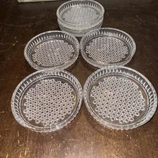 VTG Hobnail Clear Crystal Glass Coasters Beautiful Dish Candle Bottom Set Of 6
