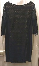 Anne Klein Woman Size 38-40 Black Beige Lace Sheath Career Cocktail Party Dress