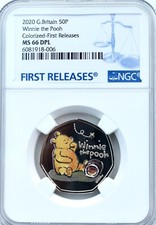 2020 50P Winnie the Pooh NGC MS66 DPL BRITAIN Colourised Colour
