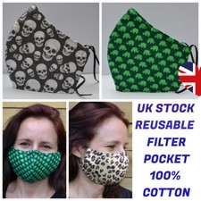 FACE MASK TRIPLE LAYER FILTER POCKET NOSE FITTED VIRUS PROTECTION UNISEX COTTON