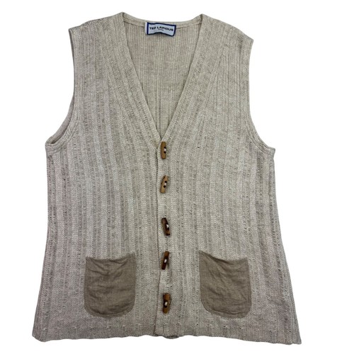 Vintage Ted Lapidus Beige Linen Blend Dropped stitch knit Earthy boho vest SZ L? - 第 1/10 張圖片