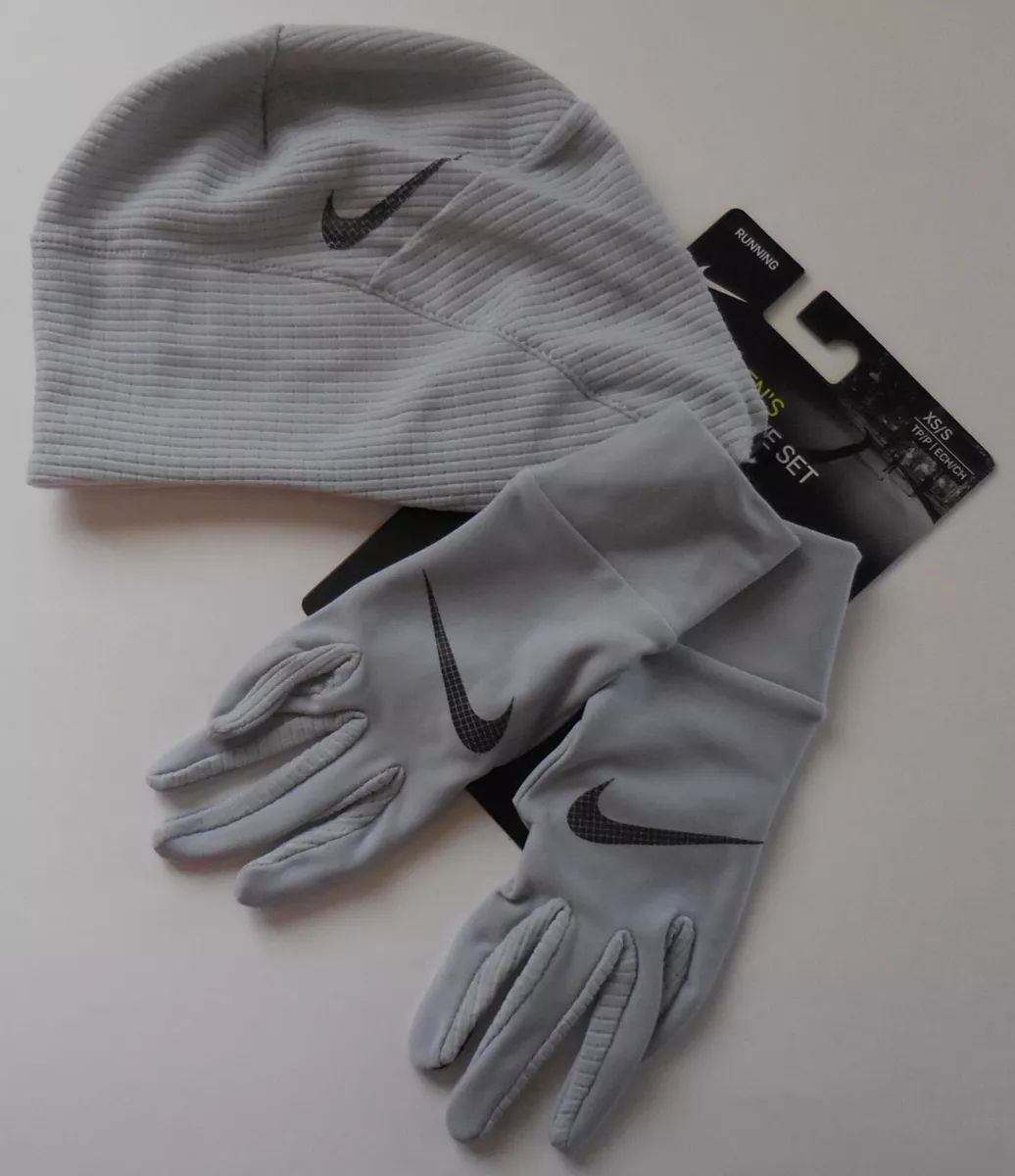 NIKE Dry Essential Hat and Gloves Run Set Women Wolf Grey/Vast Grey/Silver  XS/S