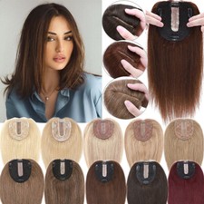 One Piece Clip in Real Human Hair Women Topper Toupee Hairpiece Silk Base Short