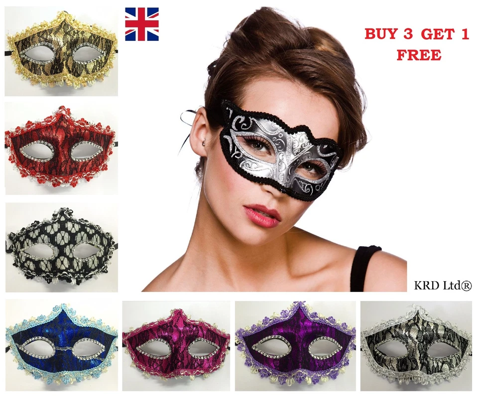 KRD LTD Sparkling Glitter Venetian Mask for Masquerade Ball - 9 Colors Available