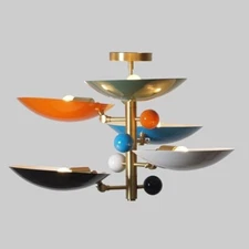 Beautiful Stilnovo Style 5 Multi Color Shade Sputnik Chandelier Light Fixture