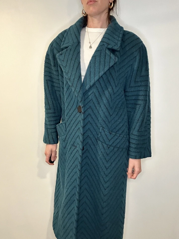 Abrigo largo raro, vintage de diseño italiano MINA mezcla de lana con diseño en zigzag Foto 3 de 4