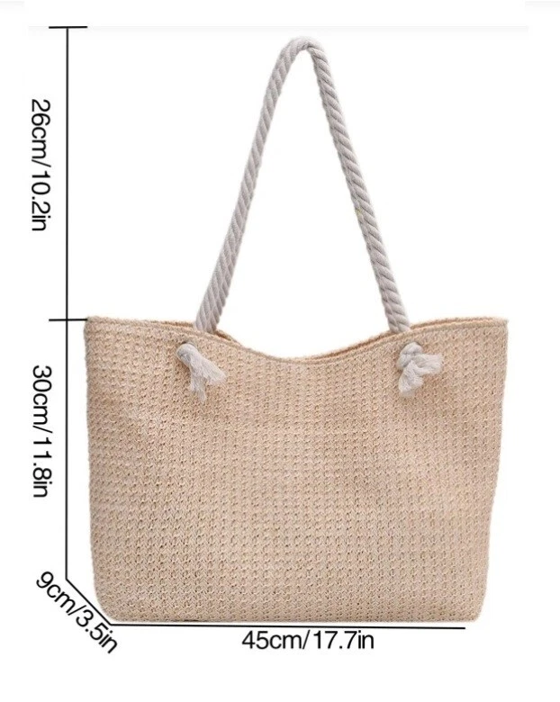 Womens Beige Minimalist Simple Large Capacity Straw Bag Beach Summer Holiday - Image 4 of 4