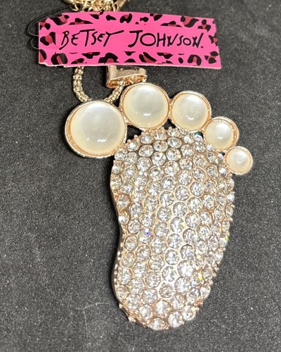 Betsey Johnson weiße Kristall Baby Fuß Anhänger lange Halskette-Neu mit Etikett
