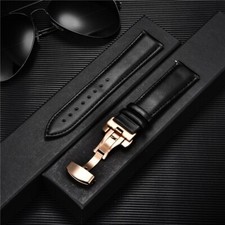 Leder Uhrenarmband Ersatz Armband 14/16/18/19/20/22/24mm Butterfly-Faltschließe