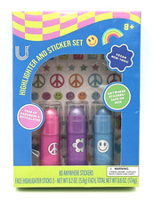 U Style Highlighter and Sticker Set-80 Stickers 3 Face Highlighter Sticks