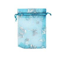 10pcs Turquoise Organza Gift Bags Jewelry Bags with Silver Butterflies