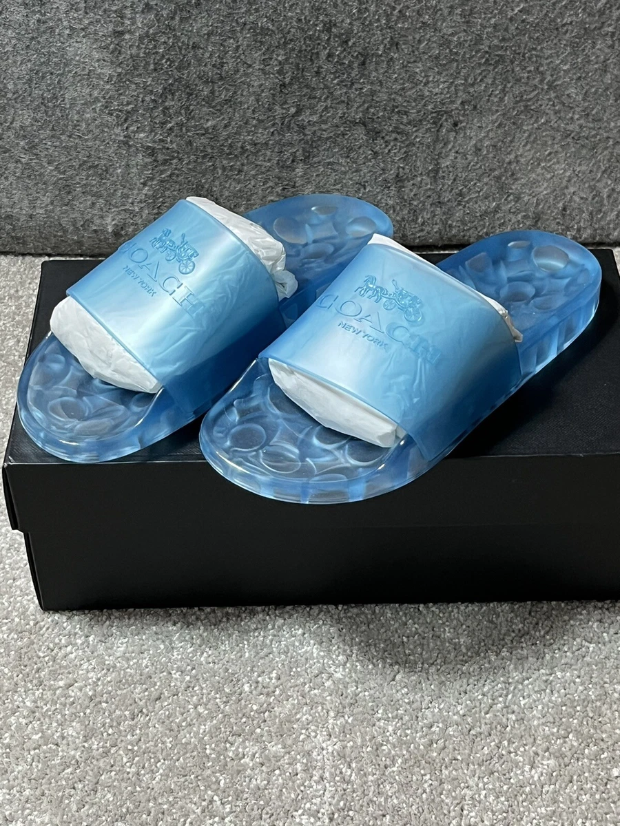 Coach Rubber Jelly Slides Womens Size 5 B Clear Blue Sandals C3068