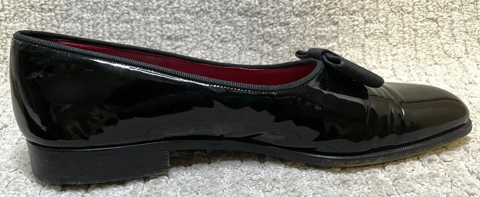 Gucci Patent Leather Opera Tuxedo Loafers Shoes Mens 11D Crossgrain Ribbon Bow - Image 4 of 4