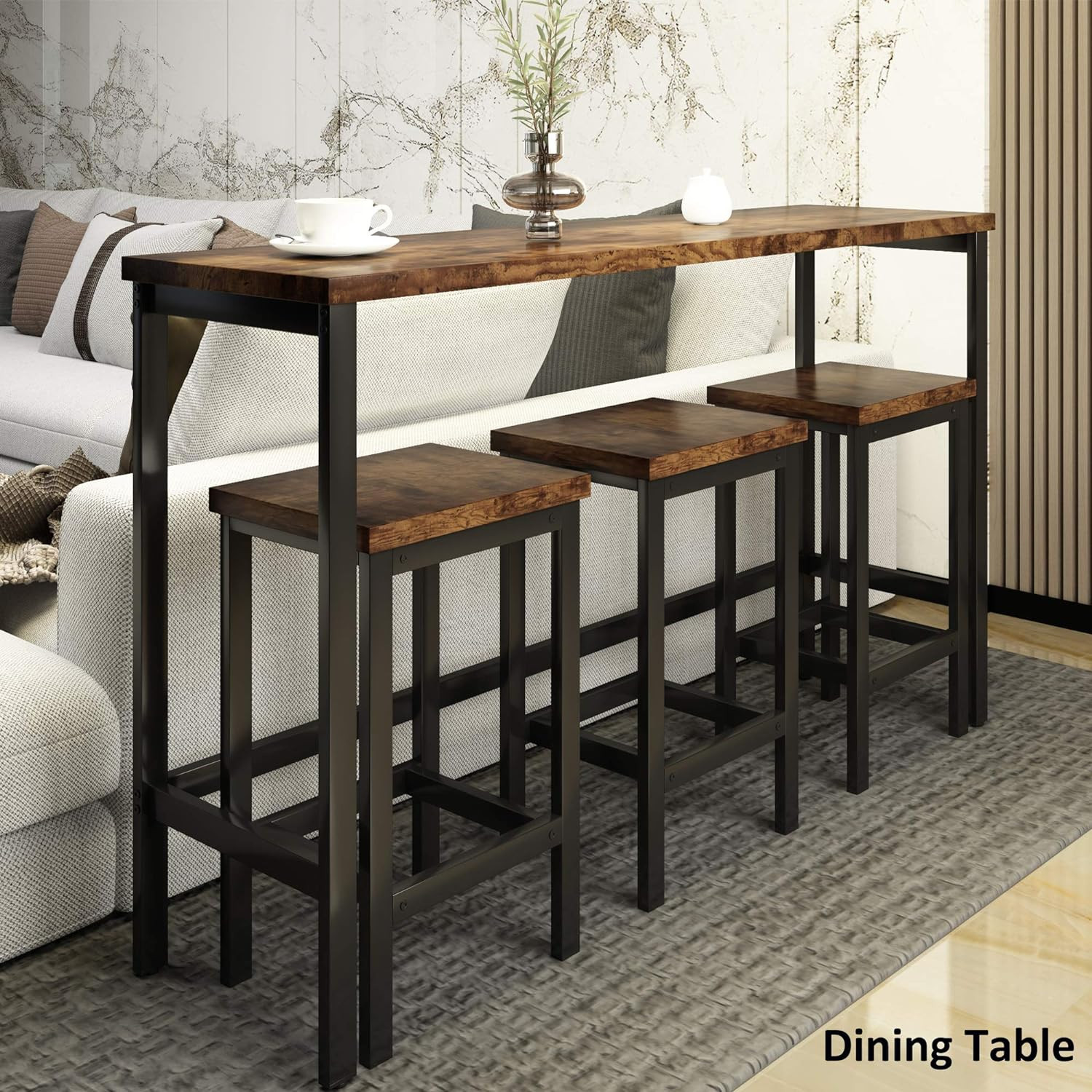 4 Piece Counter Height Extra Long Dining Pub Kitchen Table Set with 3 ...