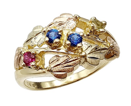 10K Black Hills Gold Ladies Ring w Four Synthetic Stones Size