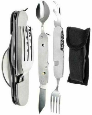 New Stainless Steel Multi Functional Camping Tool Utensils & Opener 7-in-1