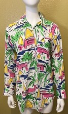 Vtg 80  s Christian Dior Separates Neon Sailboats Palms Blouse Top Designer 8 MTV