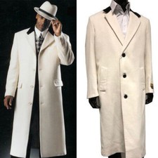 White Men Long Overcoat Wool Blend Coat Regular Fit Tweed Business Notch Lapel