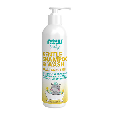 NOW Baby, Gentle Shampoo & Wash, Fragrance Free, 8 Fluid Ounces