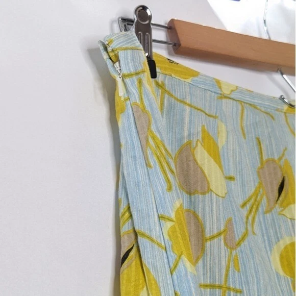 Falda Sigrid Olsen Talla 8 Amarillo Estampado Floral Línea A Hasta la Rodilla 100% Algodón Azul Foto 4 de 4