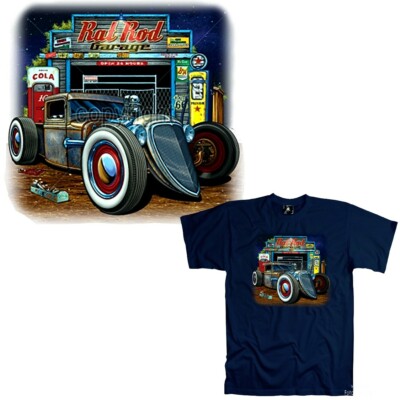 Auto T-Shirt Hot Rod classic Rat v8 Speedshop Comic Style Garage *1105 navy