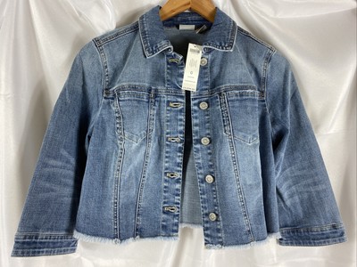 Chicos Cropped Denim Jacket Size 0 3/4 