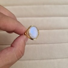 14K Yellow Gold Natural Rainbow Moonstone Handmade Statement Ring