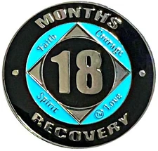 NA 18 Months Silver Color Plated Medallion, Recovery Chip, Narcotics Anonymous 