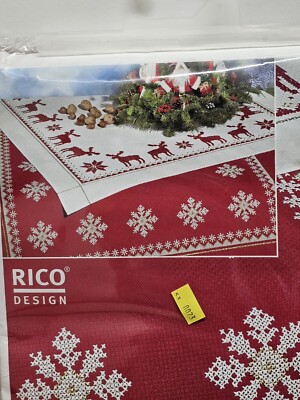 Christmas Rico Design Table Cloth Cross Stitch Kit Red Square 35 x35  #73930 NEW
