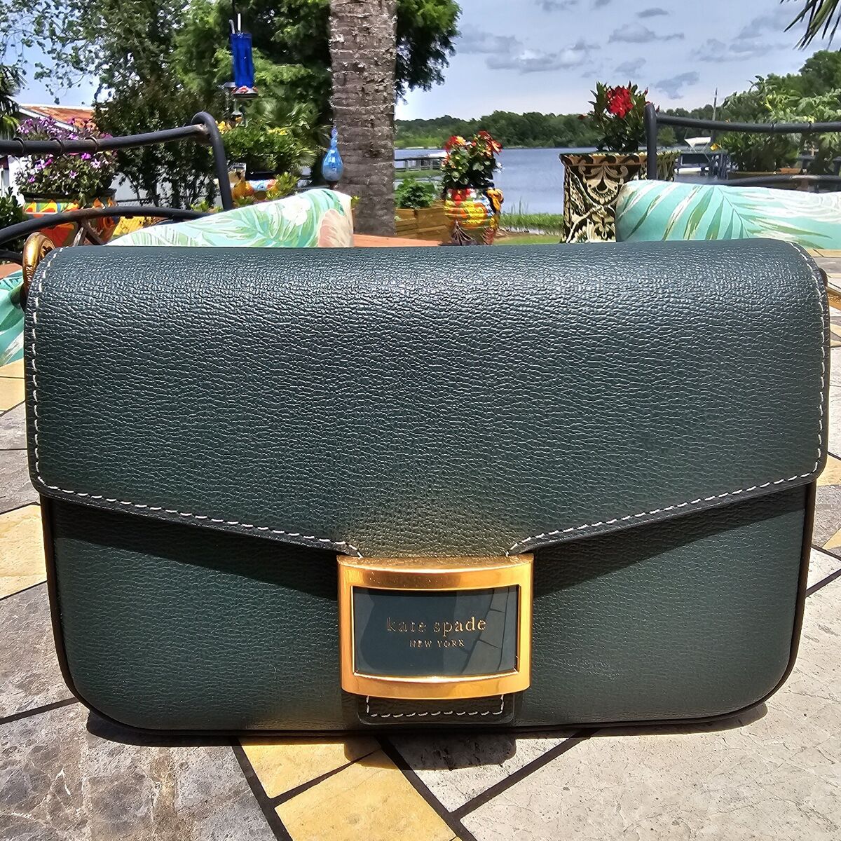 kate spade- Katy- Textured Leather Flap Crossbody Bag- Rock kate spade- Katy- Textured Leather Flap Crossbody Bag- Rock