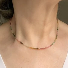 Watermelon Tourmaline 2mm Beaded Choker Healing Dainty Women Boho Necklace Gift