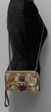 Kathy Van Zeeland Womans Brown Floral Print Crossbody Clutch Purse/Wallet EUC