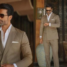 Men's Suit Regular Fit Peak Lapel Formal Business Wedding Party Outdoor Casual