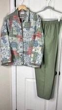 Alfred Dunner Jacket Set 2 Pcs Silk Quilted Floral Lightweight Granny Core 16/14