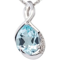 AnhäNger Mit Blautopas & 5 Diamanten Brillanten, 585 Gold WeißGold Damen