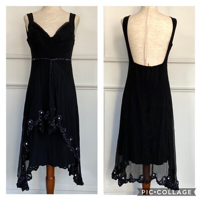 Amanda Adams Couture Black Hand Beaded Cocktail Dress High Low Hem NWT Sz Small