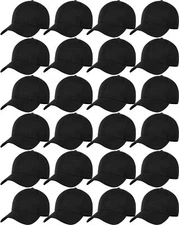 Handepo 24 Pcs Blank Baseball Cap Adjustable Back Strap Plain One Size, Black 