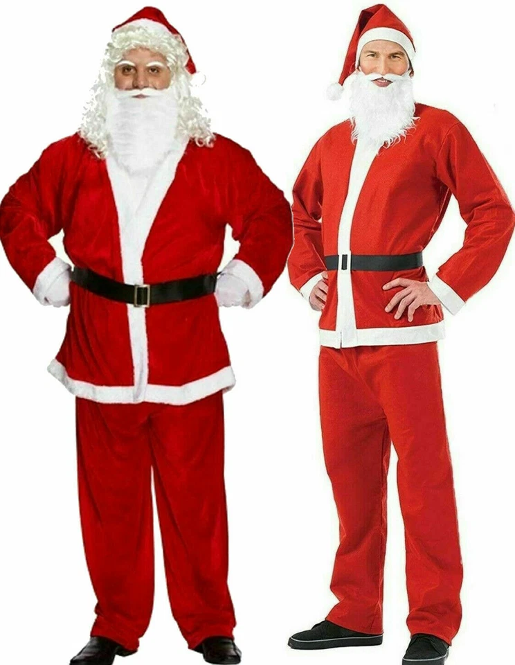 HENBRANDT Adult Santa Claus Costume Suit Beard Hat Father Christmas Fancy Dress Mens Xmas