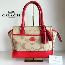 Excellent Condition COACH Handbag Signature Shoulder Beige Red