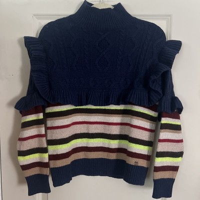 NWT Anthropologie Ottod'Ame Navy Stripe Ruffle Sweater Size 6 Small