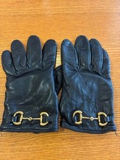 GUCCI Gloves Size 7.0 Leather Black Authentic
