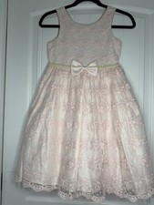 American Princess Formal Dress 8 Pink Pearl And Embroidered Flowers Tulle Easter
